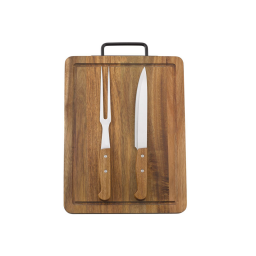 SET TABLA MADERA + CUCHILLA + TENEDOR 38 X 28