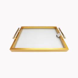 BANDEJA SELECTA MDF/VIDRIO 32X42X6CM DORADO