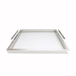 BANDEJA MDF/VIDRIO 39X29X06 CM PLATA