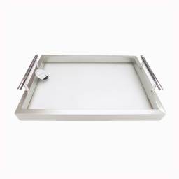 BANDEJA MDF/VIDRIO 34X24X06 CM PLATA