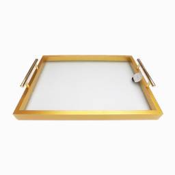 BANDEJA MDF/VIDRIO 39X29X06 CM DORADO