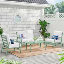 SET JARDIN RETRO  HIERRO CALMOHADONES  2+1+1+MESA VERDE AGU